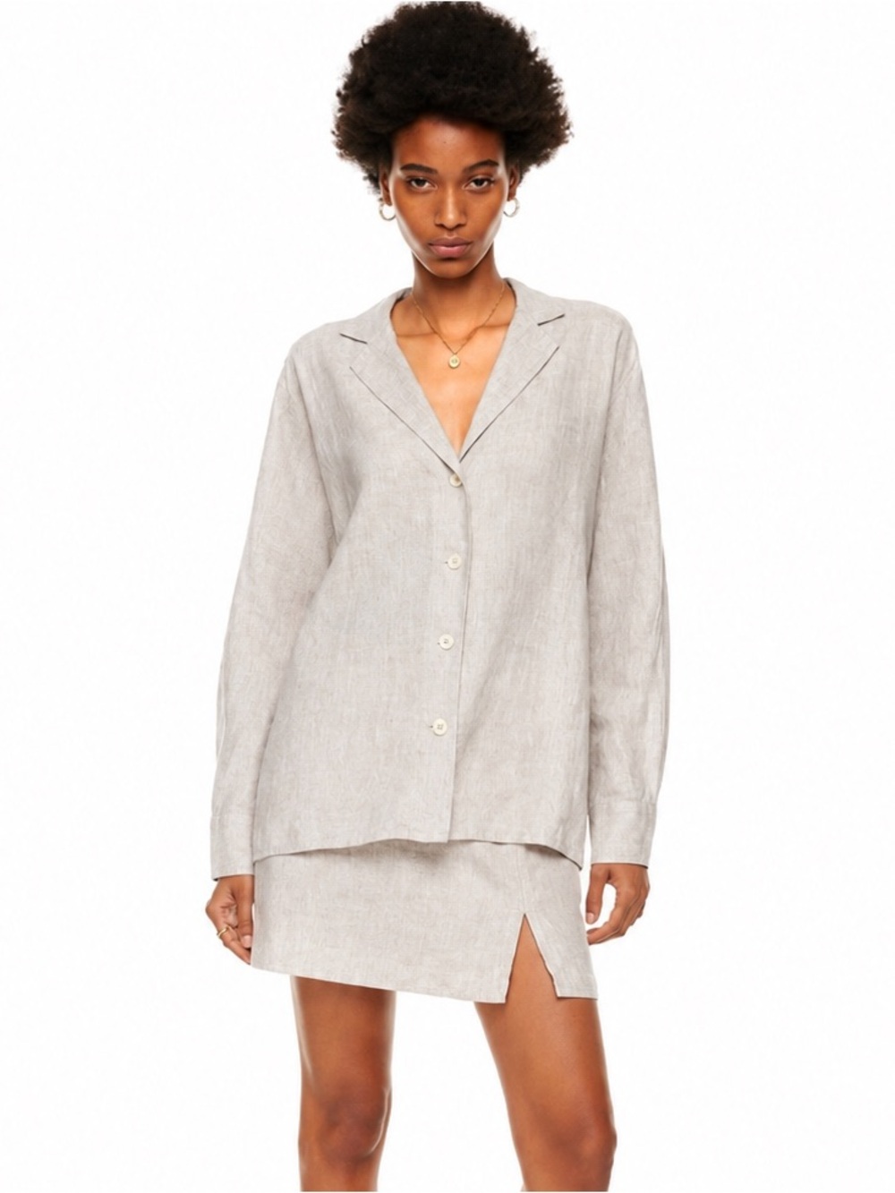 Aritzia Wilfred organic linen Freeform button longsleeve top in oatmeal beige